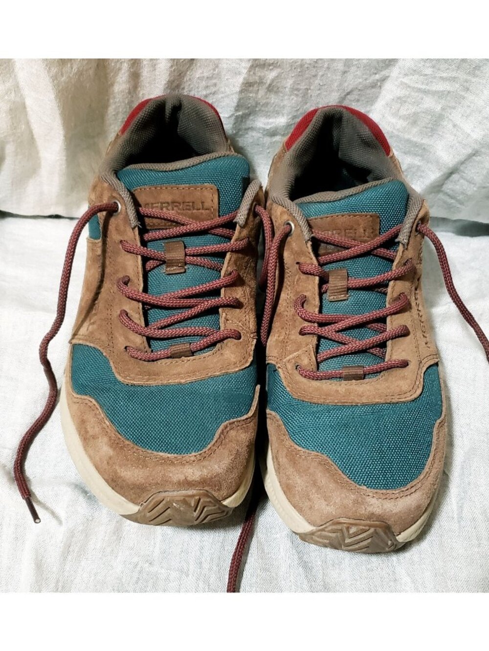 Merrell Womens Brown/Teal Ontaio 85 Hiking Shoes Vibram Sole Size 9.5 GUC